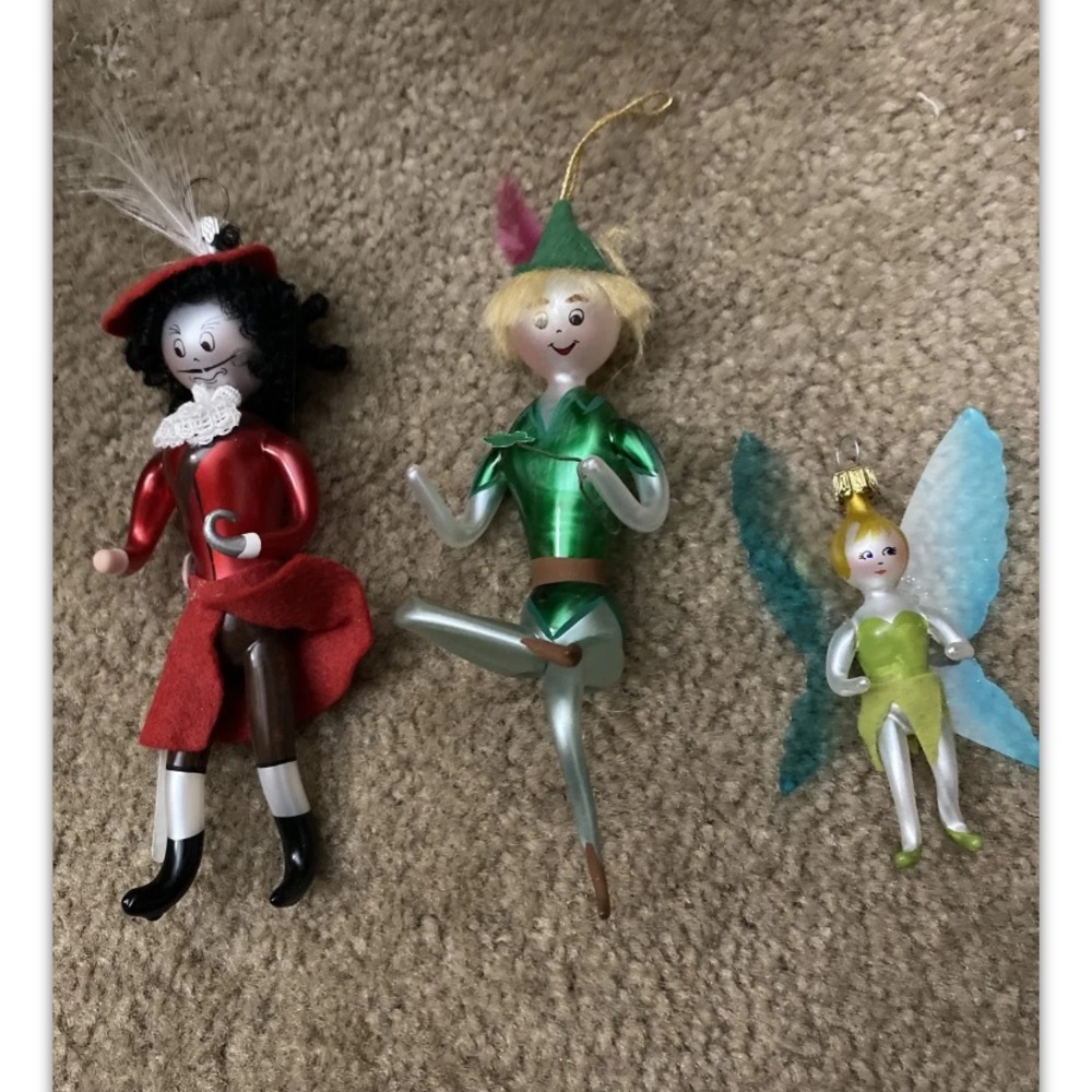 Peter Pan blown glass christmas ornament set.